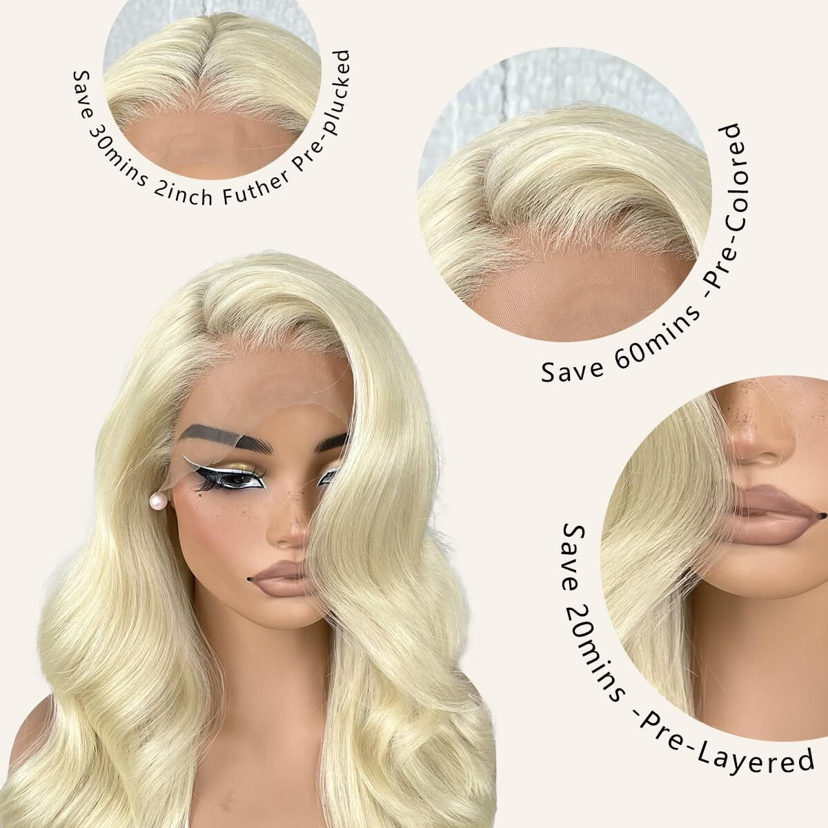 13X6 Hd Glueless Lace Frontal Wigs Pre-Plucked, 200 Density 613 Blonde Similar Human Hair Synthetic Long Body Wave Lace Front Wig Ready To Wear, 26Inch 613 Blonde