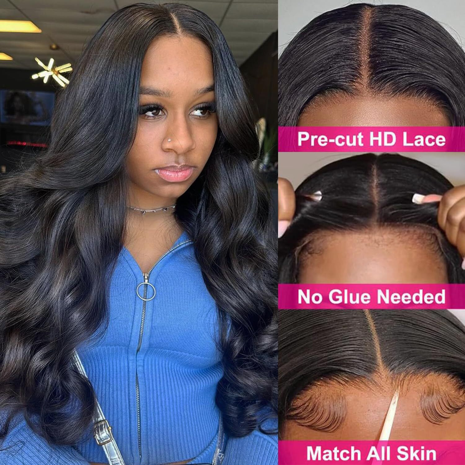 5X5 Pre Cut Lace Front Wigs Human Hair Wear And Go Glueless Wig Pre Plucked Pre Cut 180 Density 5X5 Hd Lace Closure Wigs Upgraded Body Wave Transparent Lace Front Wigs For Black Women 18 Inch