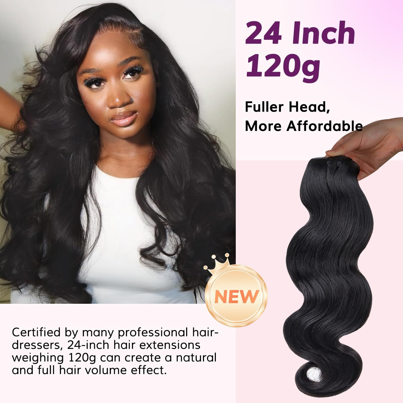 Idn Beauty Seamless Clip In Hair Extensions Human Hair, 120G 24 Inch Natural Black Real Virgin Human Hair Body Wave Seamless Clip Ins For Black Women Pu Weft Invisible Edge 7Pcs Thick Enhancement