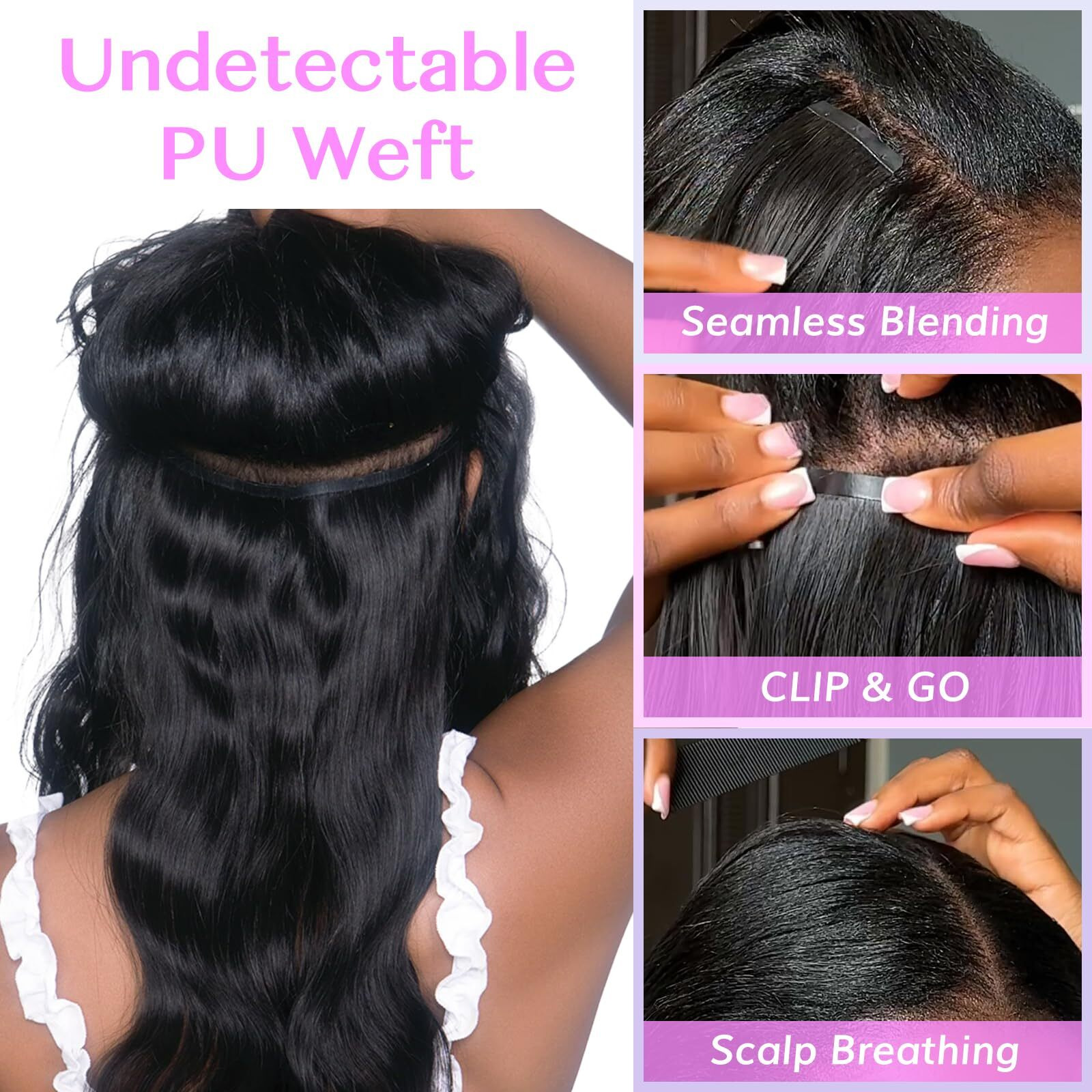Idn Beauty Seamless Clip In Hair Extensions Human Hair, 120G 24 Inch Natural Black Real Virgin Human Hair Body Wave Seamless Clip Ins For Black Women Pu Weft Invisible Edge 7Pcs Thick Enhancement