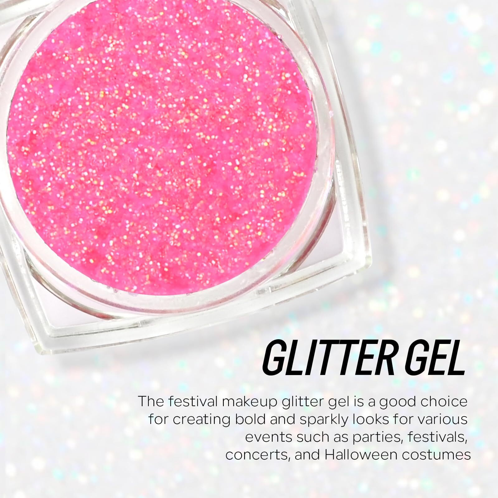 Freeorr Pink Face And Body Hair Glitter Gel, Party Concerts Cheer Face Paint Holographic Chunky Festival Rave Accessories Glitter Makeup, 6 Kinds Of Sparkling Sequins For Hair Nail Eye Lip Body
