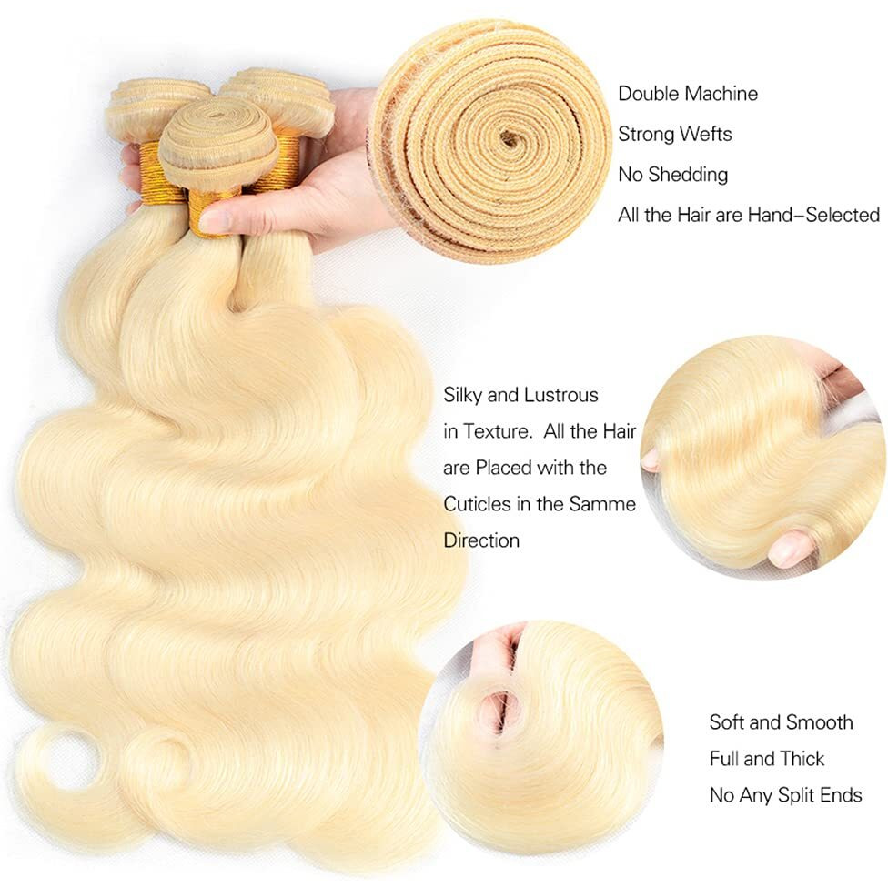613 Blonde Bundles Human Hair Honey Blonde Body Wave Bundles 26 28 30 Inch Unprocessed Brazilian Virgin Hair 3 Bundle 50 Gram Per Bundle Deals Quick Weave Hair Extensions