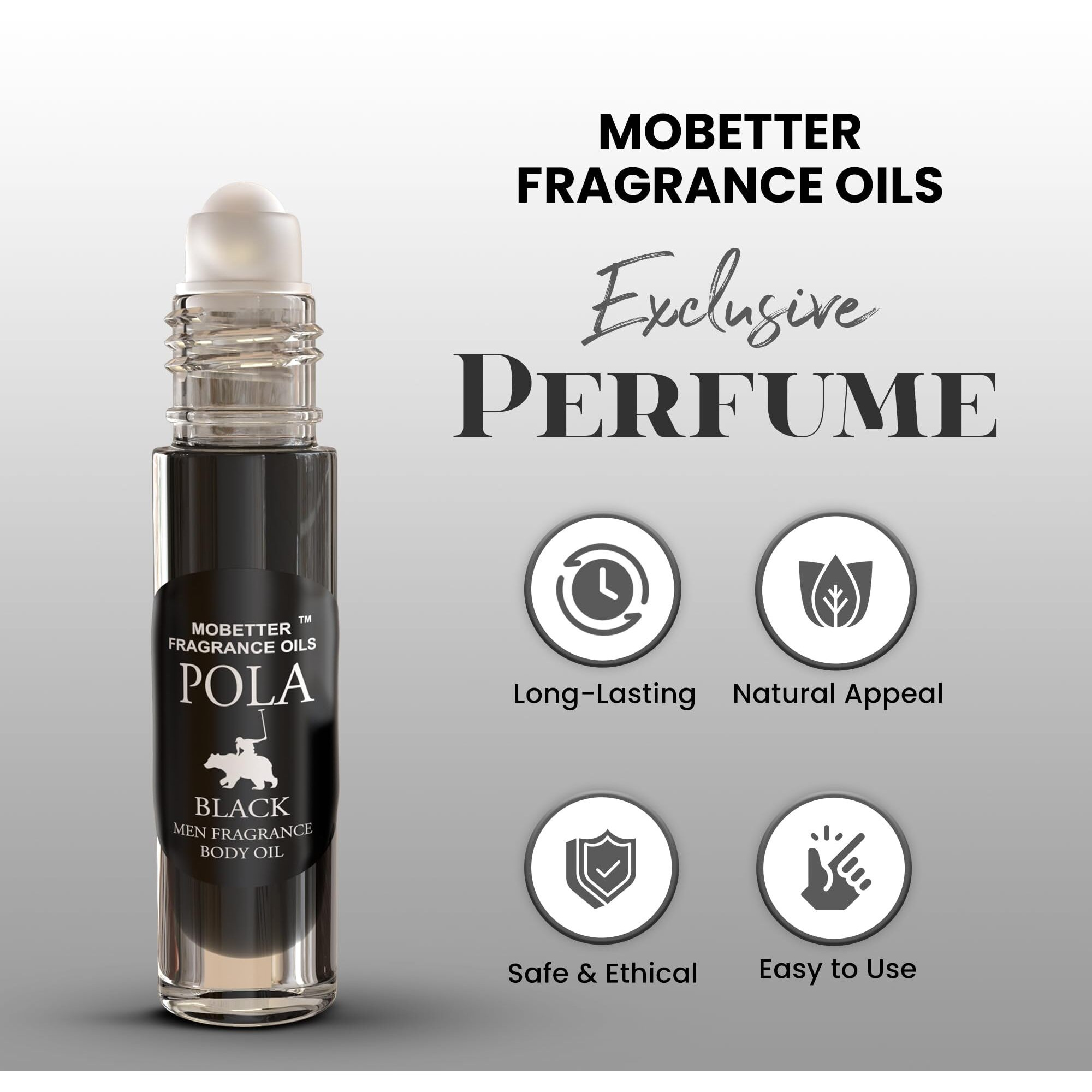 Pola Black Cologne Fragrance Body Oil For Men, Woody Aromatic, Long Lasting, Travel Size, Inspired By Polo Black