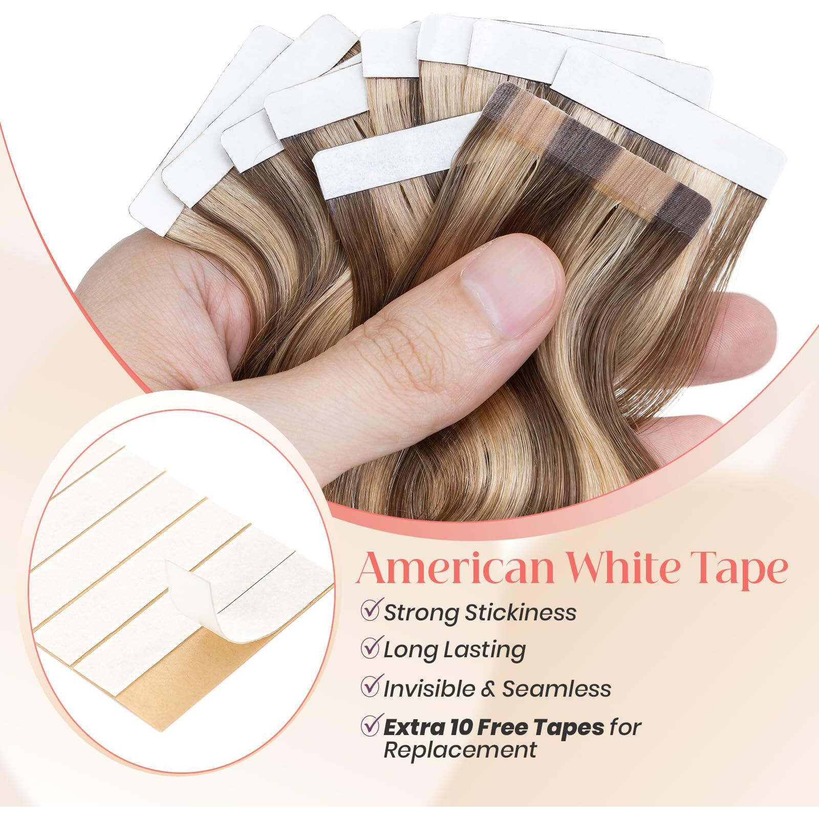 Elailite Wavy Tape In Hair Extensions Human Hair Body Wave Real Remy Hairpieces Medium Brown & Dark Blonde 16 Inch 50G 20Pcs Invisible Seamless Skin Weft Best Tape For Women