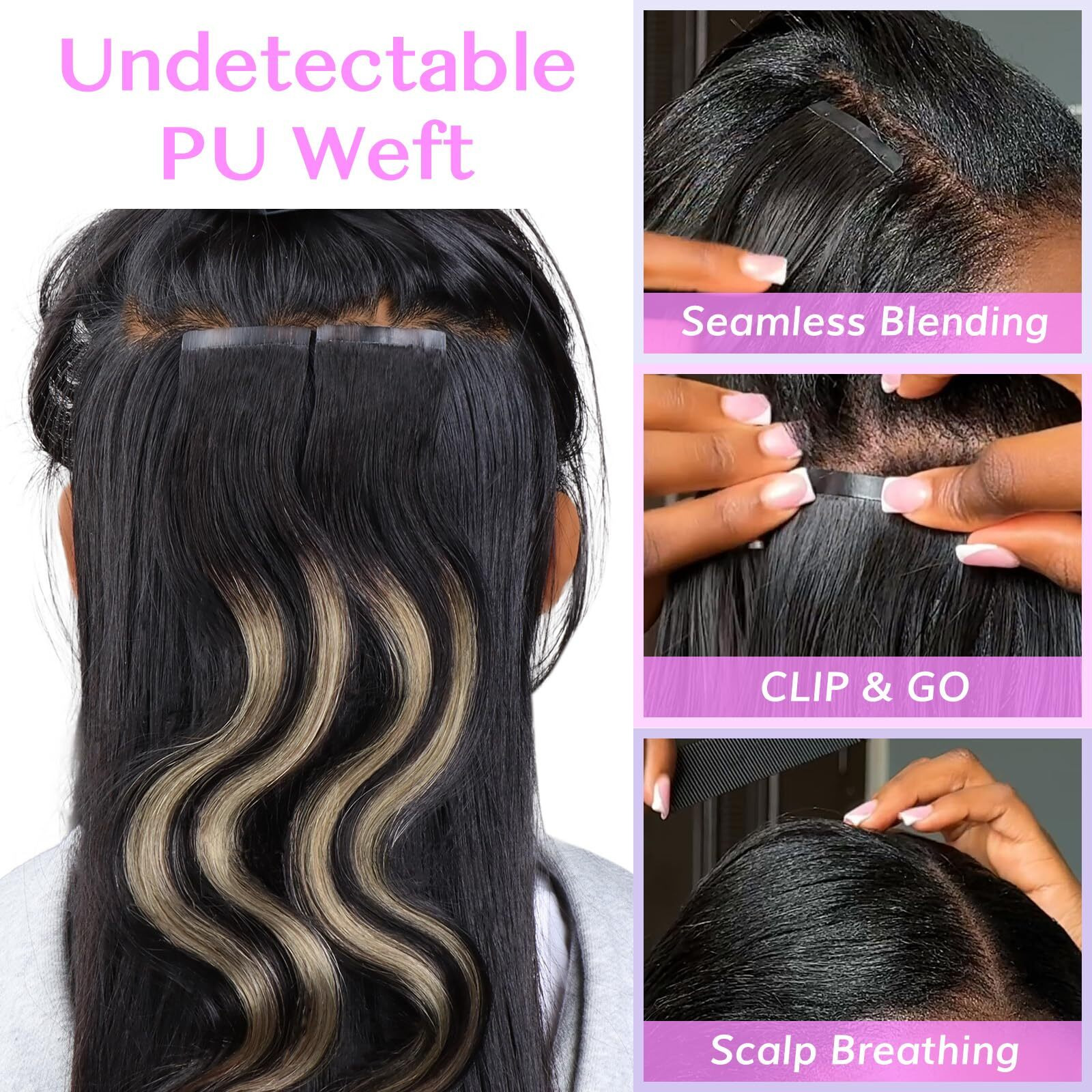 Idn Beauty Seamless Clip In Hair Extensions Human Hair, 110G 18 Inch, 1B/19/1B Natural Black To Light Blonde Remy Hair Body Wave Seamless Clip Ins For Black Women Pu Weft Invisible Edge 7Pcs