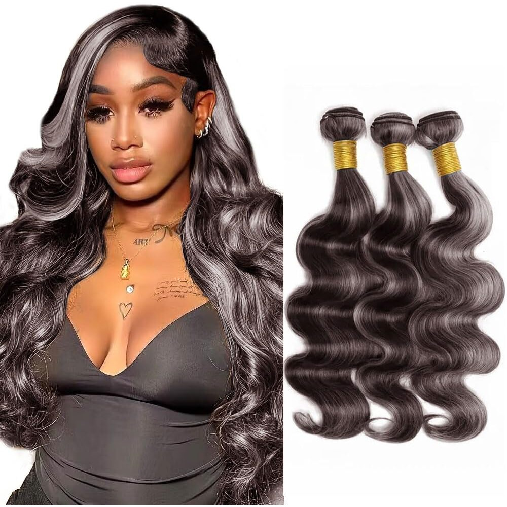 26 28 30 Inch P4/Grey Bundles Brown Body Wave Human Hair Bundles Peruvian Virgin Hair Two Tone Highlight Gray Body Wave Bundles Human Hair Extensions 300G