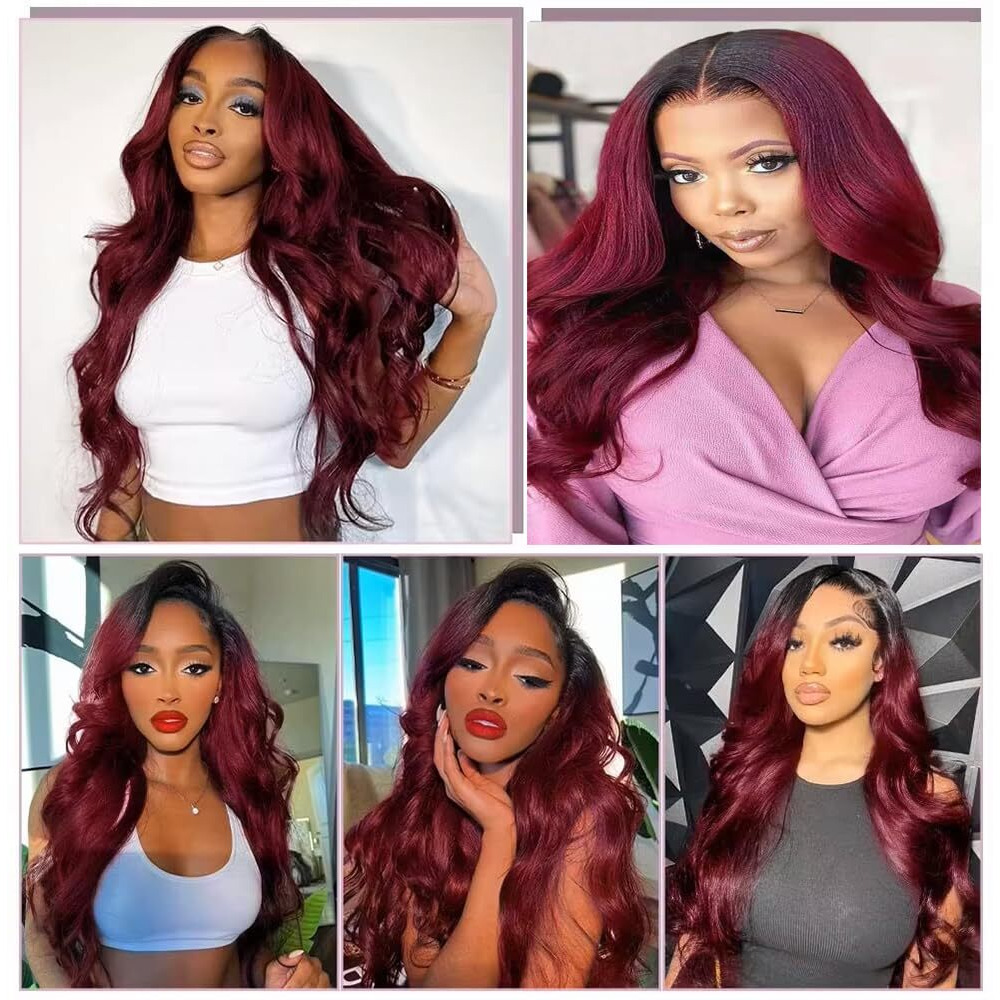 24 26 28 Inch 1B99J Bundles Human Hair Ombre Body Wave Bundles Two Tone Black And Wine Red Human Hair Double Ombre Burgundy Body Wave Bundle