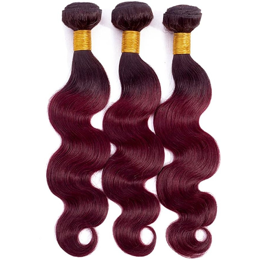 24 26 28 Inch 1B99J Bundles Human Hair Ombre Body Wave Bundles Two Tone Black And Wine Red Human Hair Double Ombre Burgundy Body Wave Bundle