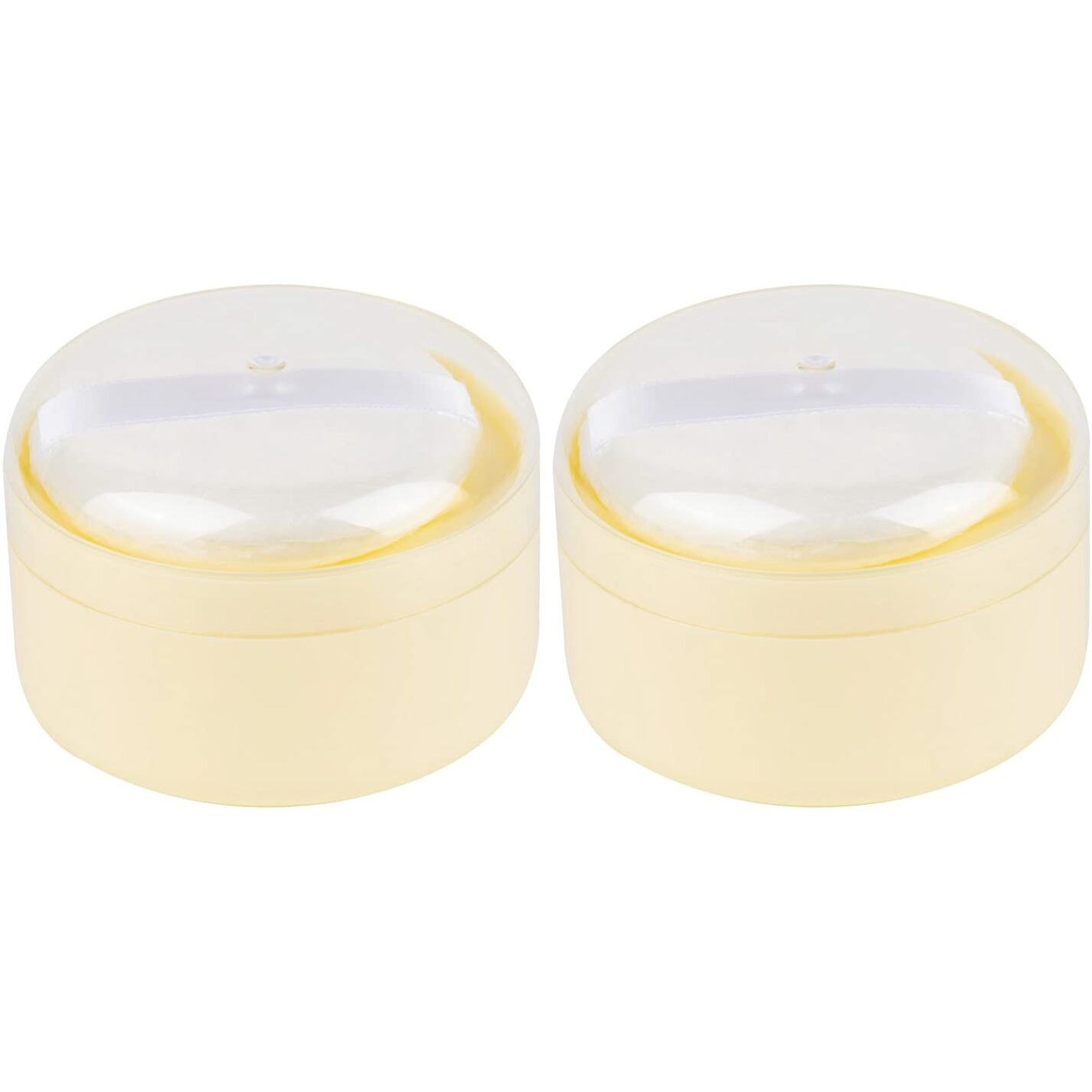 Auear, 2 Pcs After-Bath Empty Body Powder Container Puff Box With Powder Puff Sifter For Home And Travel (Yellow, 3.43"" X 2.36"")