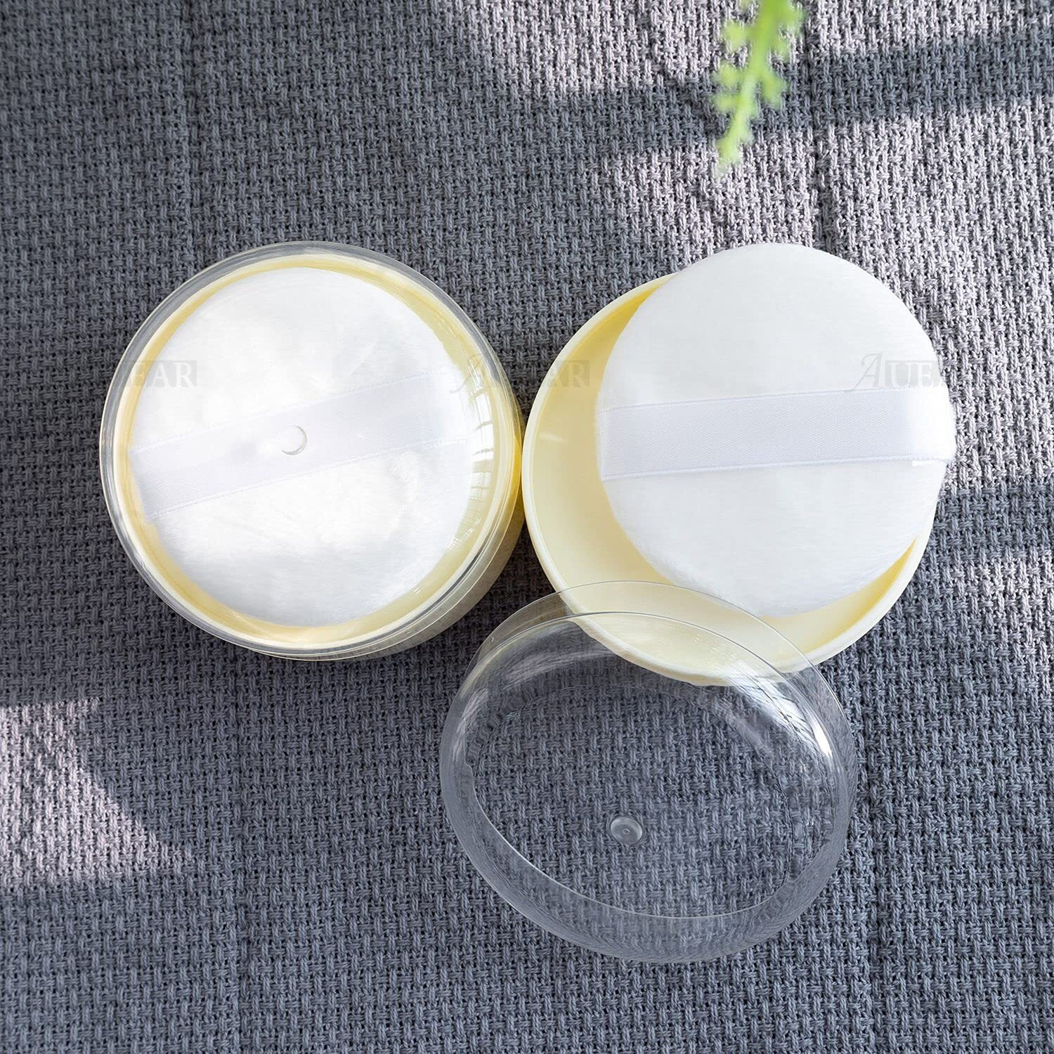 Auear, 2 Pcs After-Bath Empty Body Powder Container Puff Box With Powder Puff Sifter For Home And Travel (Yellow, 3.43"" X 2.36"")