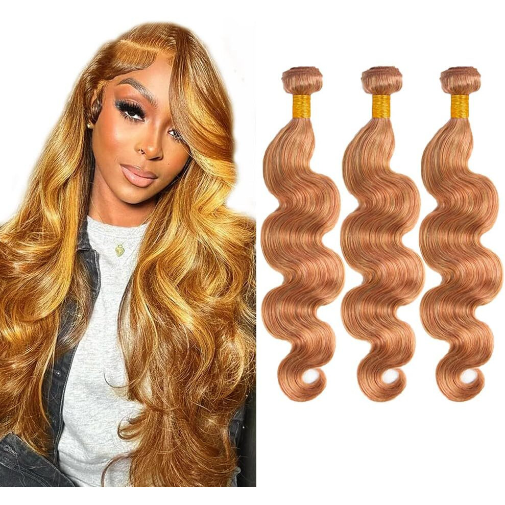 Light Brown Bundles Human Hair Honey Blonde Human Hair Color 27 Body Wave Bundles Two Tone Honey Blonde Mixed With Brown Double Weft Hair Weave 22 24 26 Inch