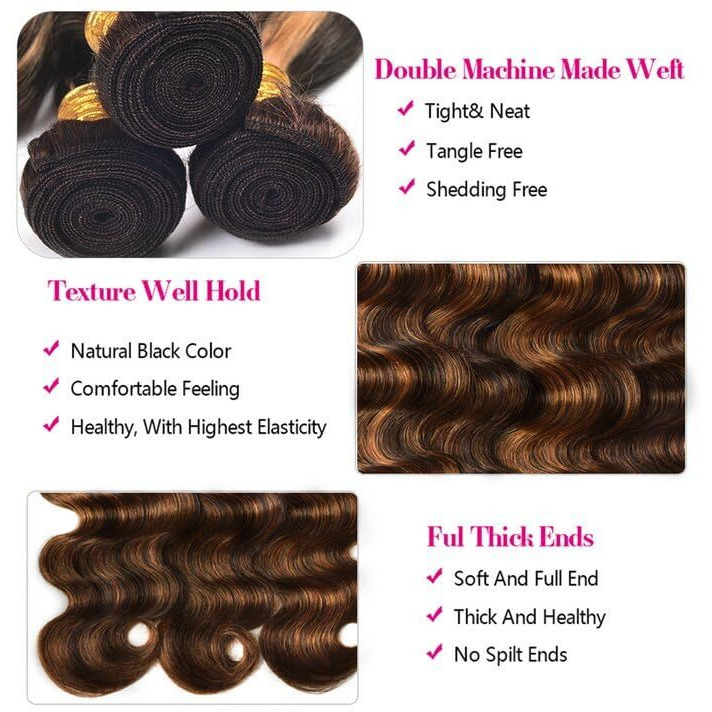 Vinmdonm P1B30 Highlight Bundles Human Hair Ombre Brown Body Wave 3 Bundles 20 20 20 Inch Two Tone Black And Brown Bundle