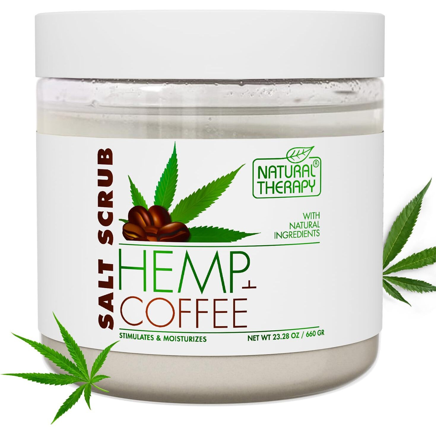 Natural Therapy Hemp & Coffee Salt Scrub - Exfoliating Body Scrub For Women - Moisturizing And Nourishing Skin - With Pure Oils And Dead Sea Minerals (23.28 Oz)