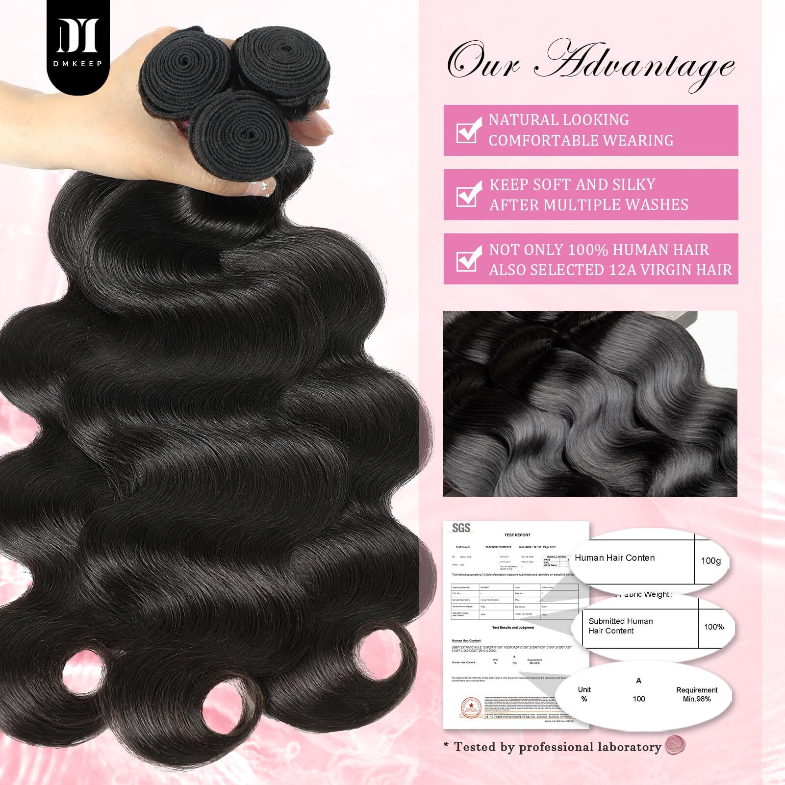 Dmkeep Body Wave Bundles With Closure Human Hair 12 14 16+10 Inch 100% Brazilian Unprocessed Virgin Hair 3 Bundles With 4X4 Hd Transparent Lace Closure Free Part Human Hair Extensions Natural Color