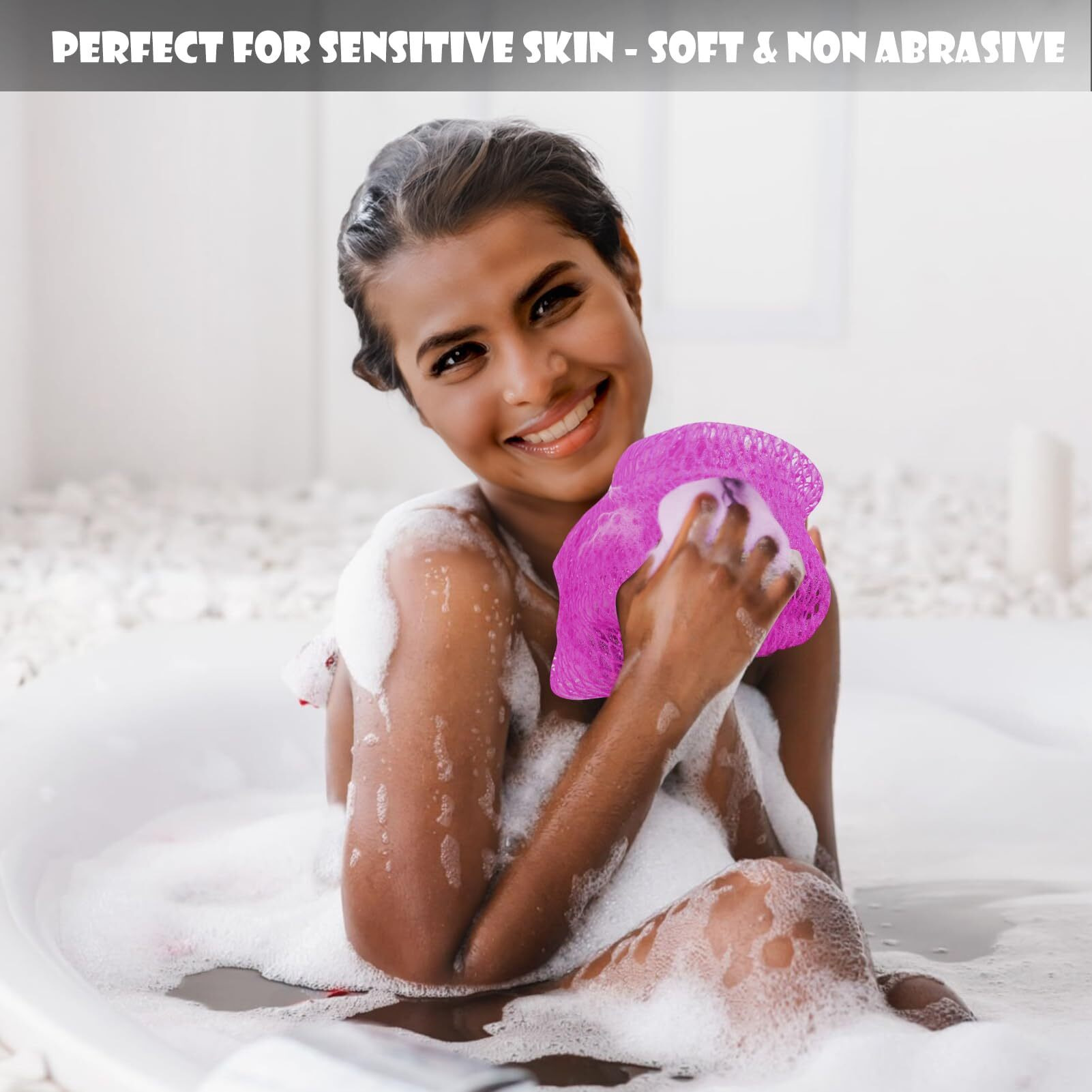 Subsahara African Net Sponge Authentic - 2 Pieces Exfoliating Scrubber For All Skin Types, Ideal For Face & Body Daily Use, Durable, Gentle Exfoliation (Rose Purple & Big Green)