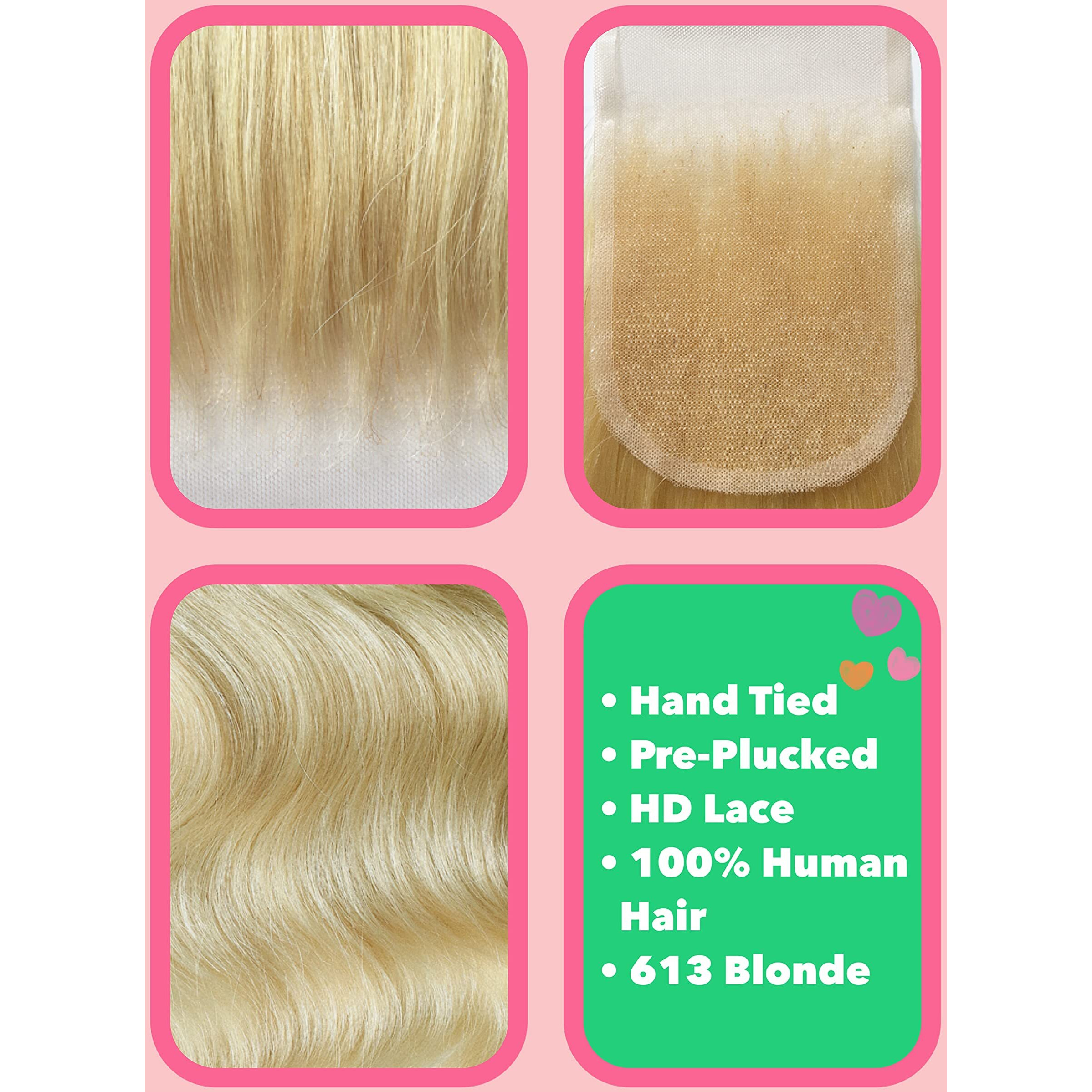 Joe Green 4X4 +1    Hd Transparent Closure With 100% Virgin Remy Human Hair Pre-Plucked Baby Hair Natural Color (613 Blonde Body, 12 Inch (Pack Of 1))