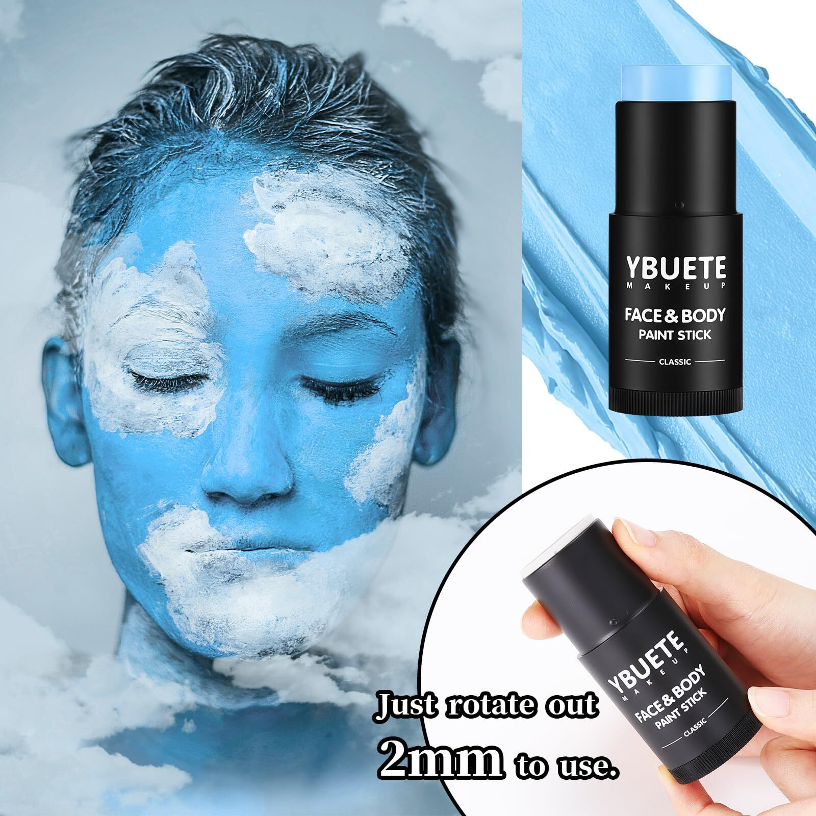 Ybuete Light Blue Face Body Painting Stick, Professional Light Blue Full-Coverage Cream Face Paint For Halloween Sfx Cosplay Makeup, Washable Eye Body Stick For Adult Costume Party