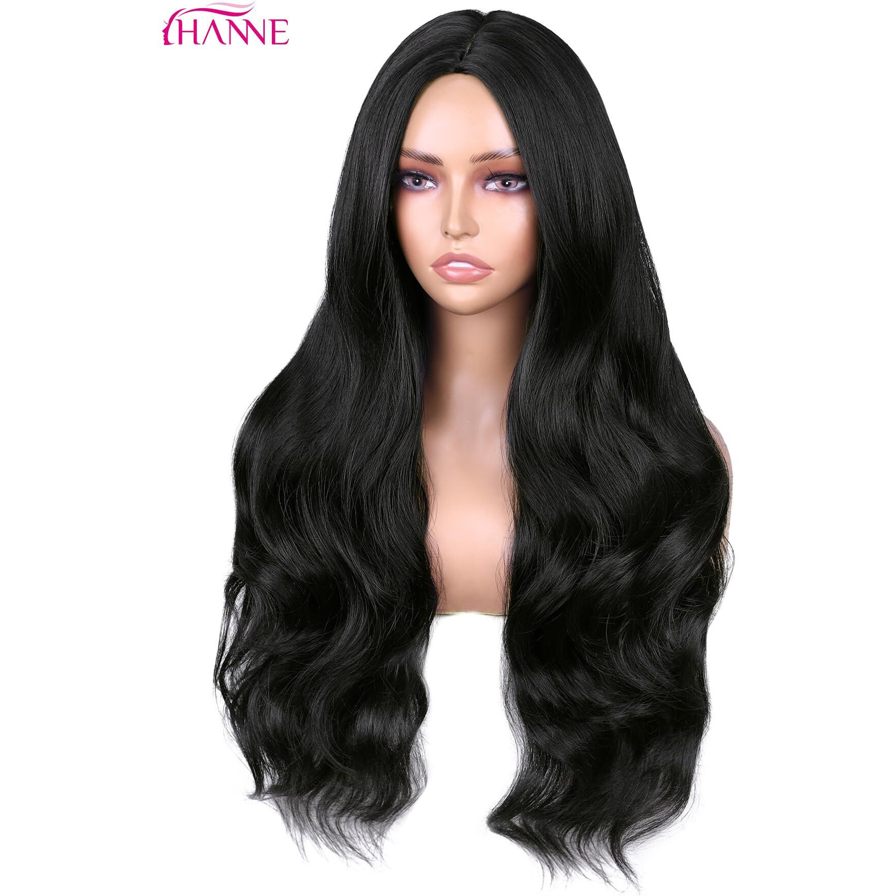 Hanne Long Black Wig For Women 26 Inch Synthetic Wig Heat Resistant Long Body Wavy Black Wigs For Women (Natural Black)