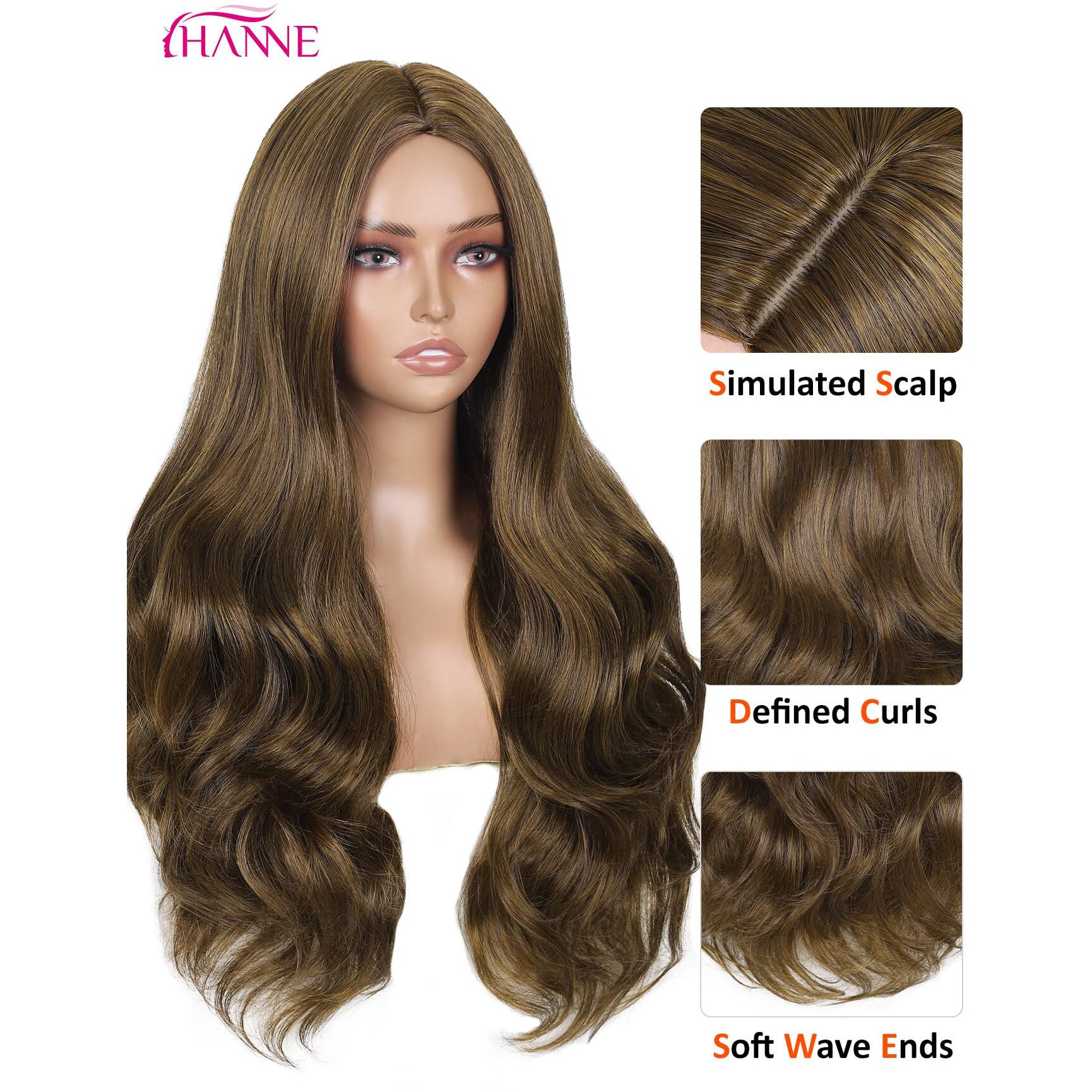 Hanne Long Brown Wig For Women 26 Inch Synthetic Wig Heat Resistant Long Body Wavy Chocolate Wig For Women (Brown)