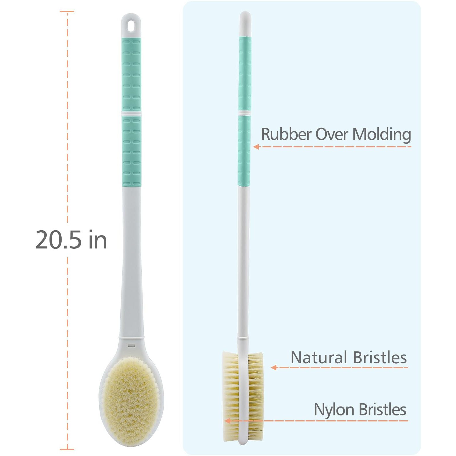 Shower Brush With Soft And Stiff Bristles,Long Handle Dual-Sided Back Scrubber Bath Brush Body Exfoliator For Wet Or Dry Brushing (Extra Long Green)