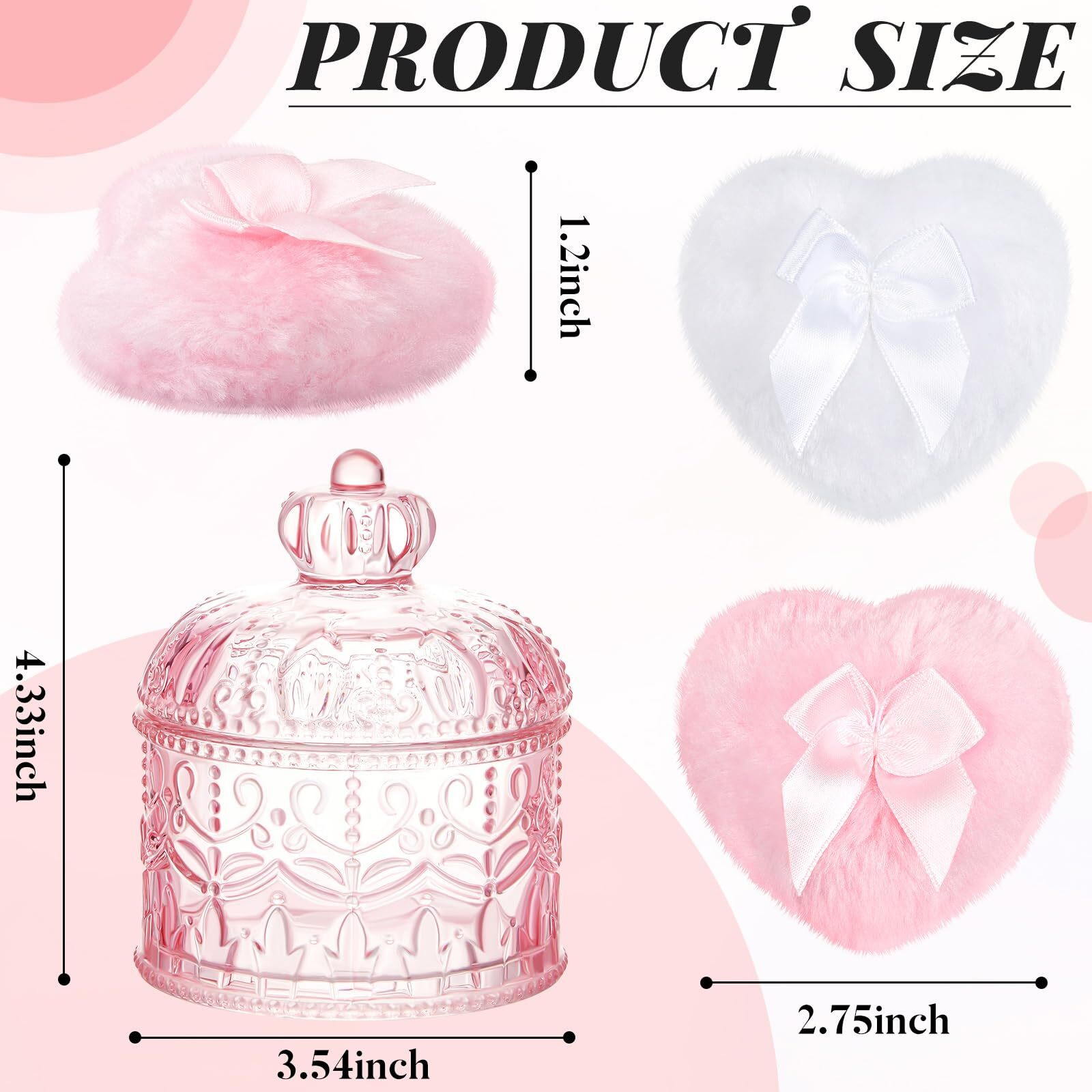 Tioncy 3 Pcs Large Body Powder Puff And Container Powder Container With Puff Powder Puff Crystal Container Soft Washable Reusable Velour Face Body Glitter Powder Puff Wet Dry Makeup(Pink, Crown)