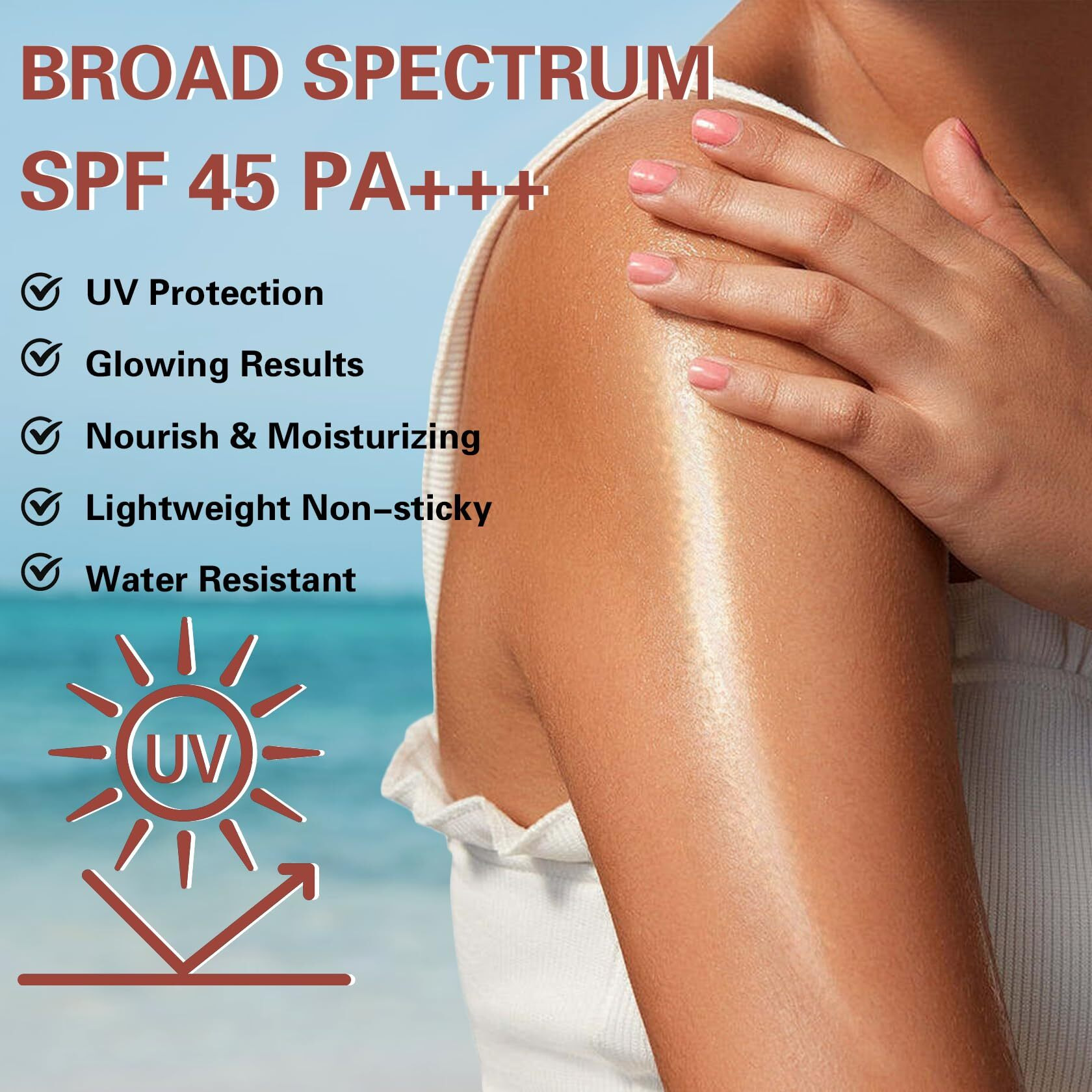 Aoazxbb Body Glow Oil,Spf 45 Broad Spectrum,Shimmer Sunscreen Body Oil With Rose Gold Mica, Moisturizing Coconut,Lightweight Non-Sticky,Radiant Glow, 3.72 Fl Oz, Rose