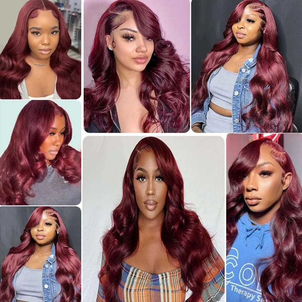Niciitysi Color 99J Body Wave Bundles Human Hair Wine Red Bundles 8 10 12 Inch Double Weft Brazilian Hair Extensions Silky And Soft Red Burgundy Color For Women