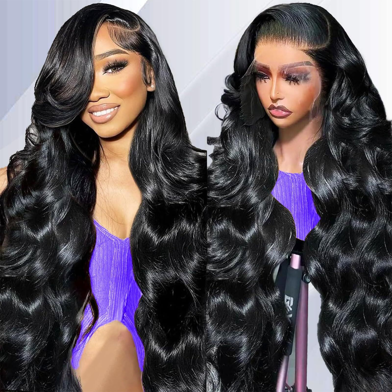 38 Inch Body Wave Lace Front Wigs Human Hair 200 Density 13X6 Hd Lace Frontal Wigs Human Hair Glueless Full Lace Front Wigs Human Hair Pre Plucked Body Wave Wigs For Women Natural Black