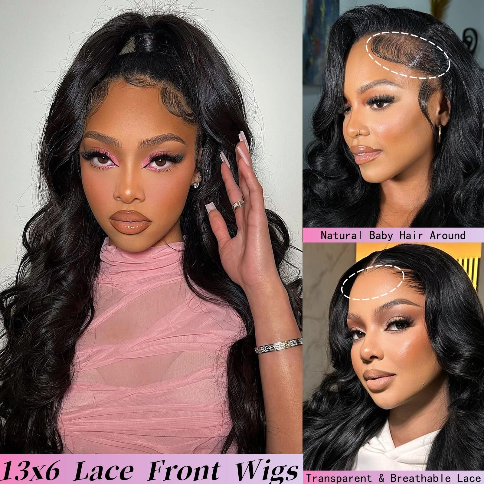 38 Inch Body Wave Lace Front Wigs Human Hair 200 Density 13X6 Hd Lace Frontal Wigs Human Hair Glueless Full Lace Front Wigs Human Hair Pre Plucked Body Wave Wigs For Women Natural Black