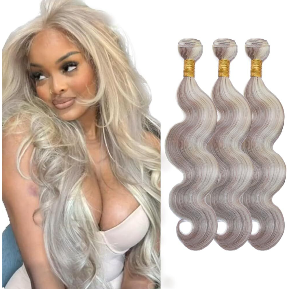 28 28 28 Inch Silver Hair Bundles Grey Body Wave Bundle 613/Grey Human Hair 3 Bundles Brazilian Virgin Hair Extensions