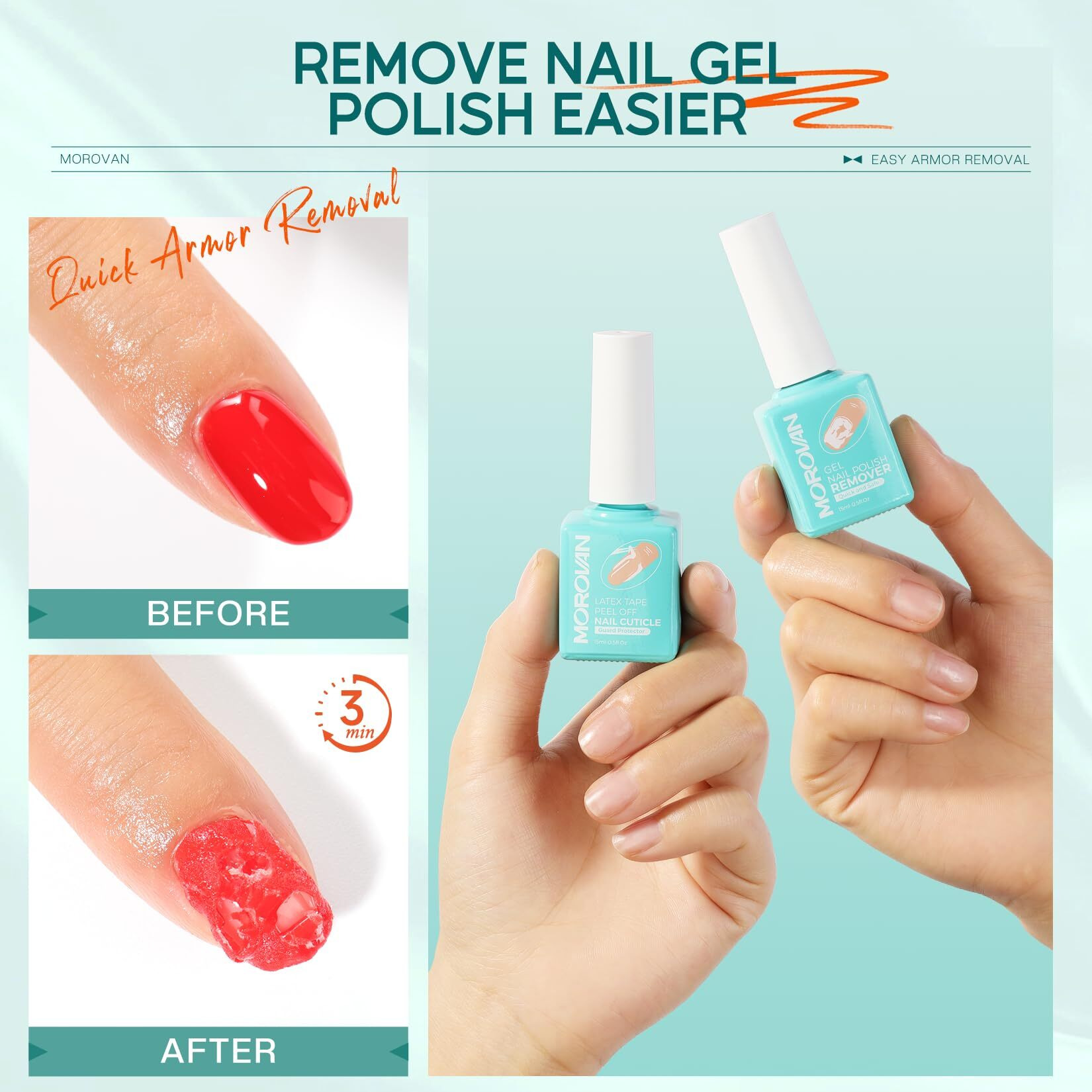 Morovan Gel Nail Polish Remover Set Gel Polish Remover With Cuticle Oil Latex Tape Peel Off Liquid Quickly & Effectively Remove In 5 Minutes No Need Soaking Or Wrapping