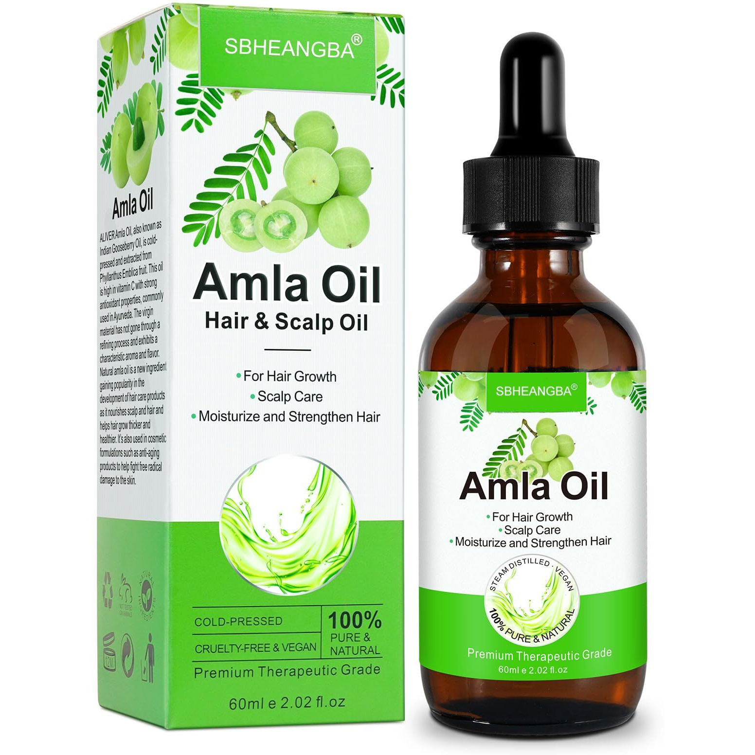 Sbheangba Cold Pressed Amla Oil 100% Pure Natural Organic For Hair Growth, Moisturize Healthy And Strengthen Hair, Nourishes Scalp Hair Treatment Oils 2.02 Fl Oz