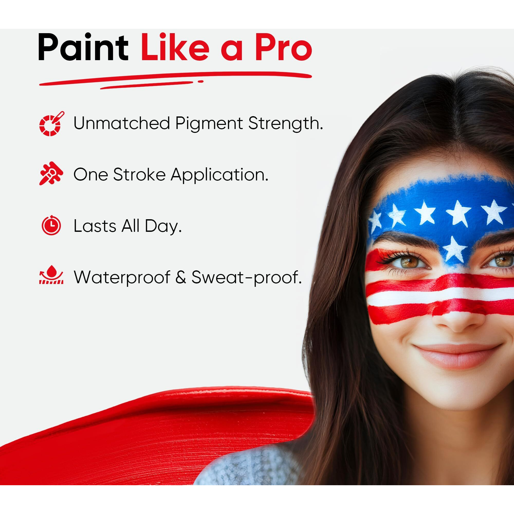 Blue Squid Pro Red White Blue Face Paint Stick - Waterproof Body Paint For Adults & Kids Eye Black Baseball, Eyeblack Softball - Hypoallergenic Twist-Up Non-Toxic Makeup Stick - Cosplay, Sports & Sfx