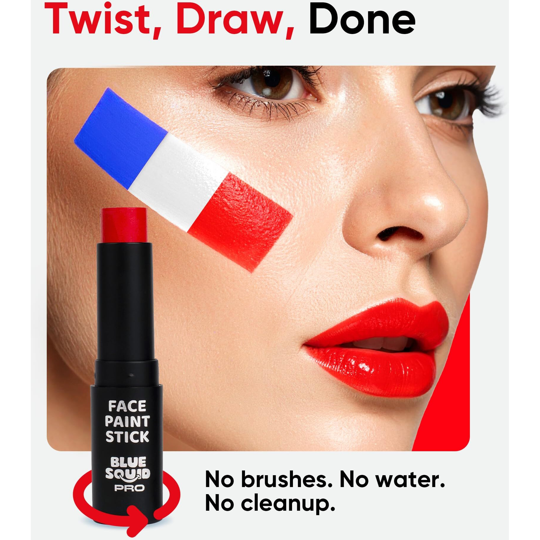 Blue Squid Pro Red White Blue Face Paint Stick - Waterproof Body Paint For Adults & Kids Eye Black Baseball, Eyeblack Softball - Hypoallergenic Twist-Up Non-Toxic Makeup Stick - Cosplay, Sports & Sfx