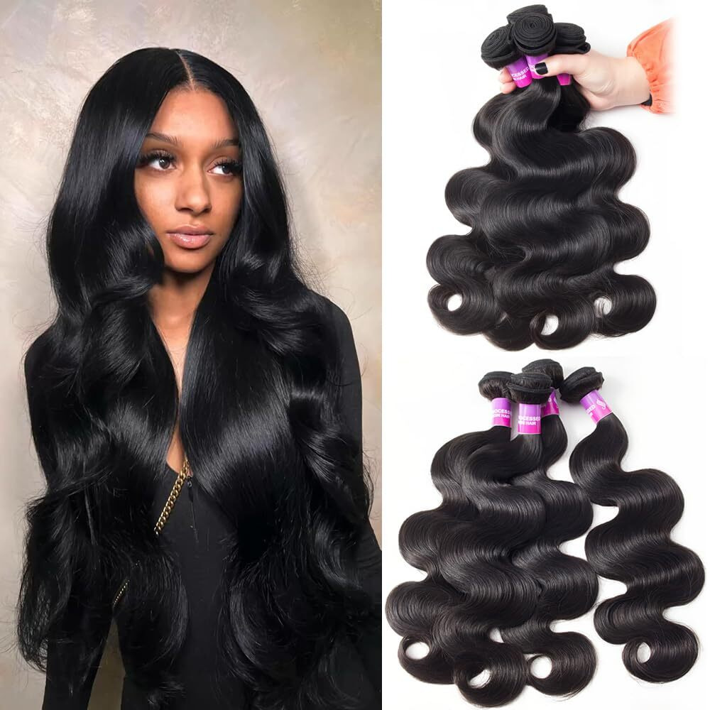 12A Human Hair Bundles 400G Body Wave Bundles Human Hair Extensions 24 26 28 28 Inch Brazilian Virgin Body Wave 4 Pieces Deals Unprocessed Brazilian Quick Weave Extensions Natural Black