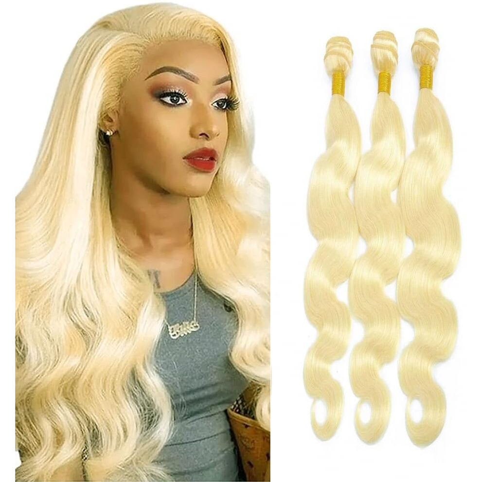 Niciitysi 26 28 30 Inch Color 613 Bundles Human Hair Blonde Body Wave Bundles Double Weft Brazilian Hair Extensions Soft And Silky For Women