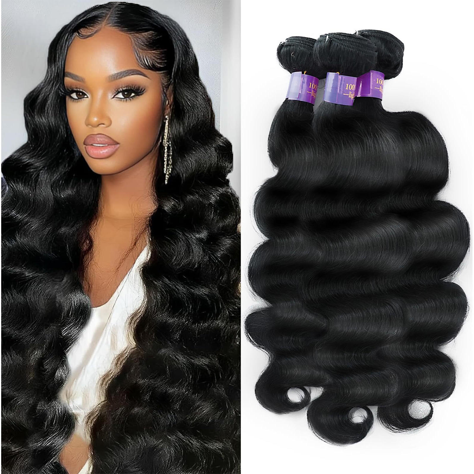 Body Wave Bundles Human Hair 28 30 32 Inch 3 Bundles 101% Unprocessed Brazilian Virgin Remy Hair Wavy Human Hair Natural Color
