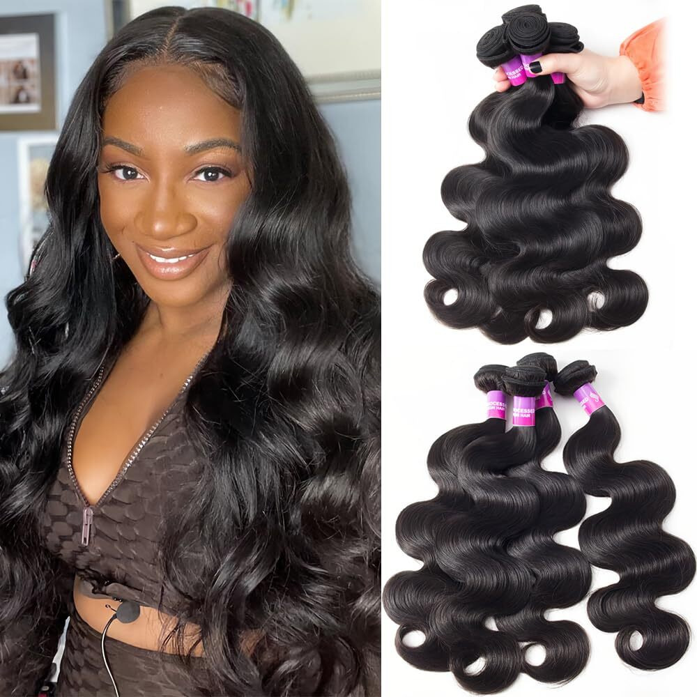 12A Human Hair Bundles 400G Body Wave Bundles Human Hair Extensions 22 22 22 22 Inch Brazilian Virgin Body Wave 4 Pieces Deals Unprocessed Brazilian Quick Weave Extensions Natural Black