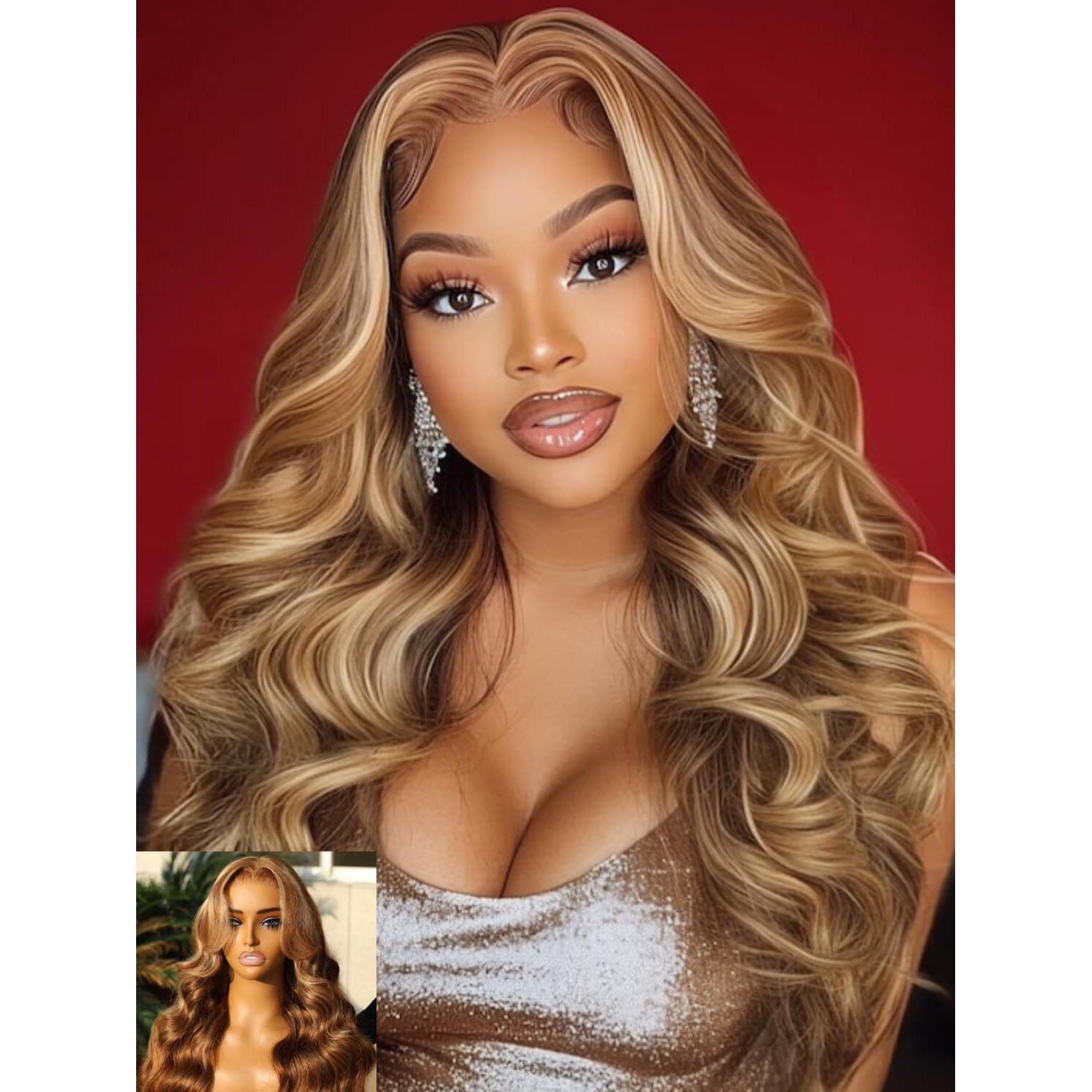 Nadula Honey Blonde Bye Bye Knots Glueless Drawstring Wig Human Hair, 7X5 Hd Pre Cut Body Wave Lace Front Wig Pre Plucked Bleached Knots, Pre Everything Glueless Ready To Wear Highlight Wig 22Inch