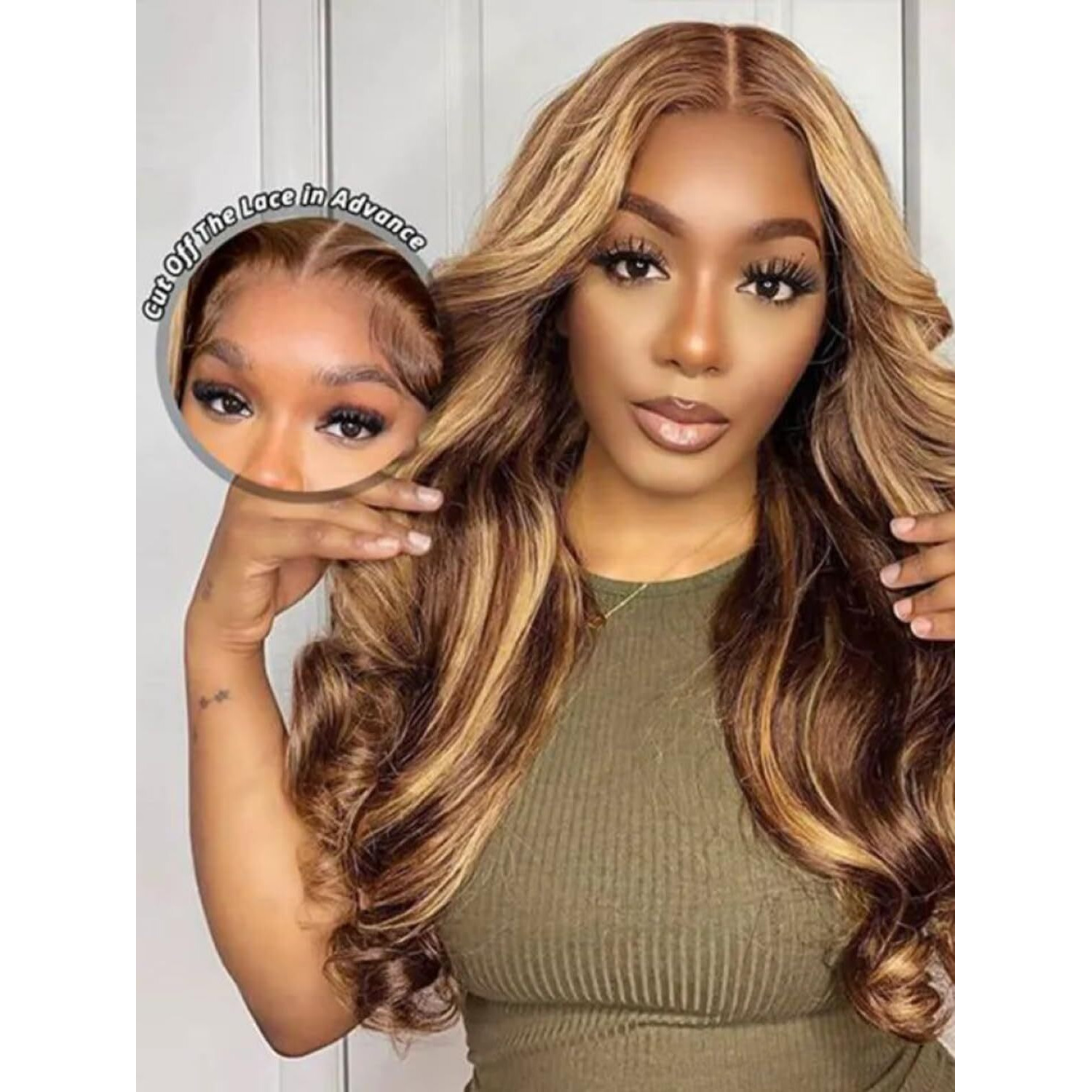 Nadula Honey Blonde Bye Bye Knots Glueless Drawstring Wig Human Hair, 7X5 Hd Pre Cut Body Wave Lace Front Wig Pre Plucked Bleached Knots, Pre Everything Glueless Ready To Wear Highlight Wig 22Inch