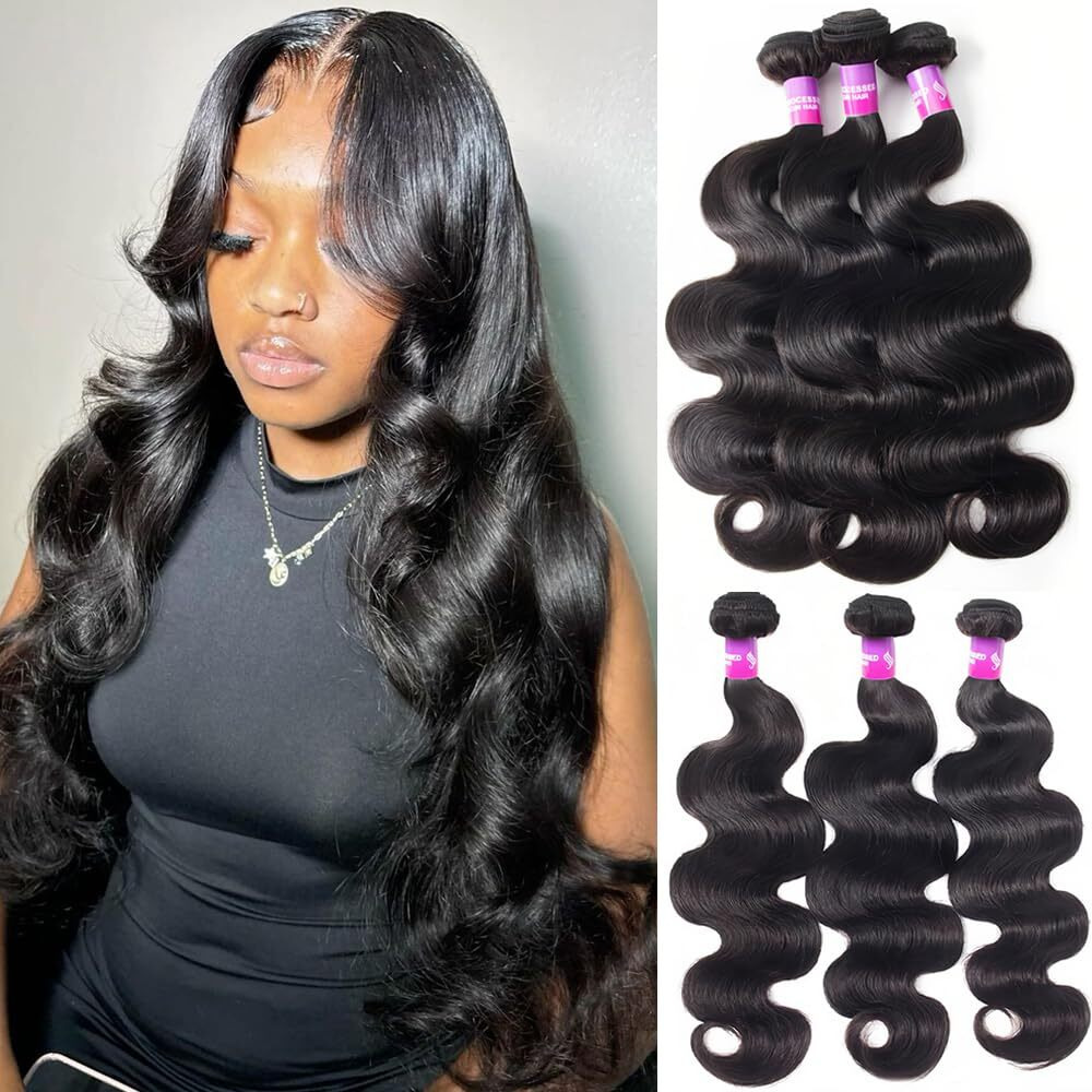 12A Human Hair Bundles 300G Body Wave Bundles Human Hair Extensions 24 26 28 Inch Brazilian Virgin Body Wave 3 Pieces Deals Unprocessed Brazilian Quick Weave Extensions Natural Black