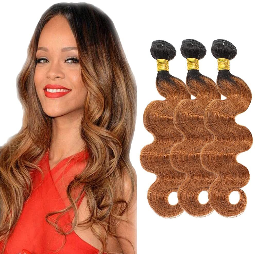 Zevpiul 1B30 Ombre Brown Bundles Human Hair Body Wave 3 Bundles 22 24 26 Inch Unprocessed Brazilian Virgin Remy Dark Brown Body Wave Bundle Human Hair Extensions