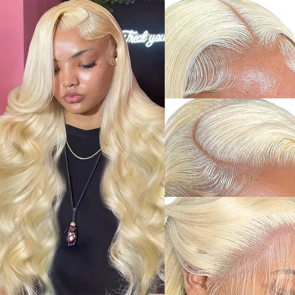 Kaithlypo Blonde 13X6 Hd Lace Front Wigs Human Hair 200 Density 24 Inch Pre Plucked 613 Lace Frontal Wigs Body Wave Human Hair Wigs For Women
