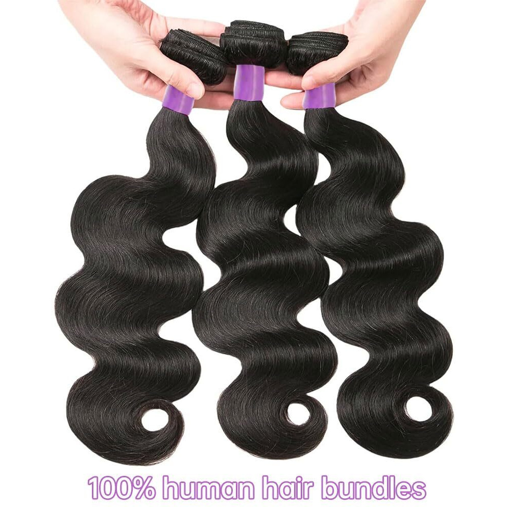 12A Body Wave Bundles Human Hair 26 28 30 Inch Human Hair Bundles 100% Unprocessed Virgin Hair 3 Bundles Human Hair Extensions For Women Natural Black