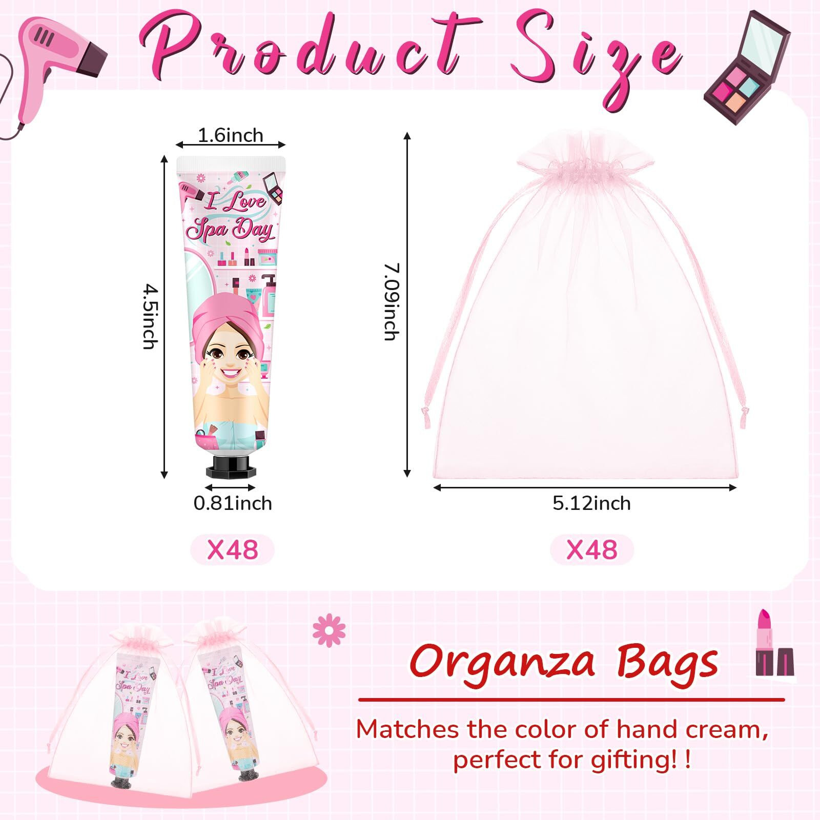 Swiffen 48 Sets Baby Shower Hand Cream Bulk Spa Party Favors Bridal Thank You Hand Cream For Guests Travel Size Lotion With Organza Bags