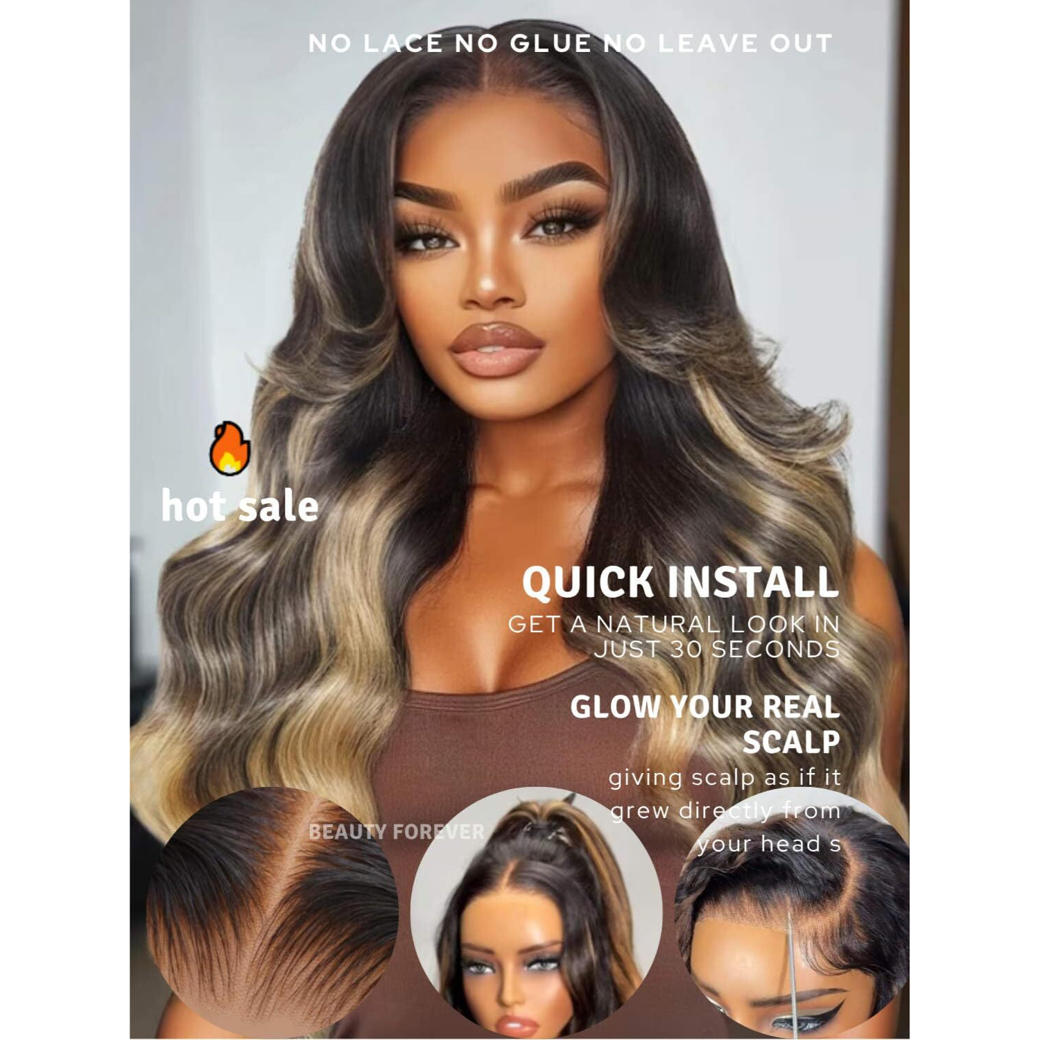 Beauty Forever Bye Bye Knots Golden Blonde Highlights Glueless Human Hair Wig Face Framing Loose Body Wave 7X5 Hd Lace Closure Ombre Blonde Wig 150% Density Pre Plucked Pre Cut Wear And Go Wigs 16Inch
