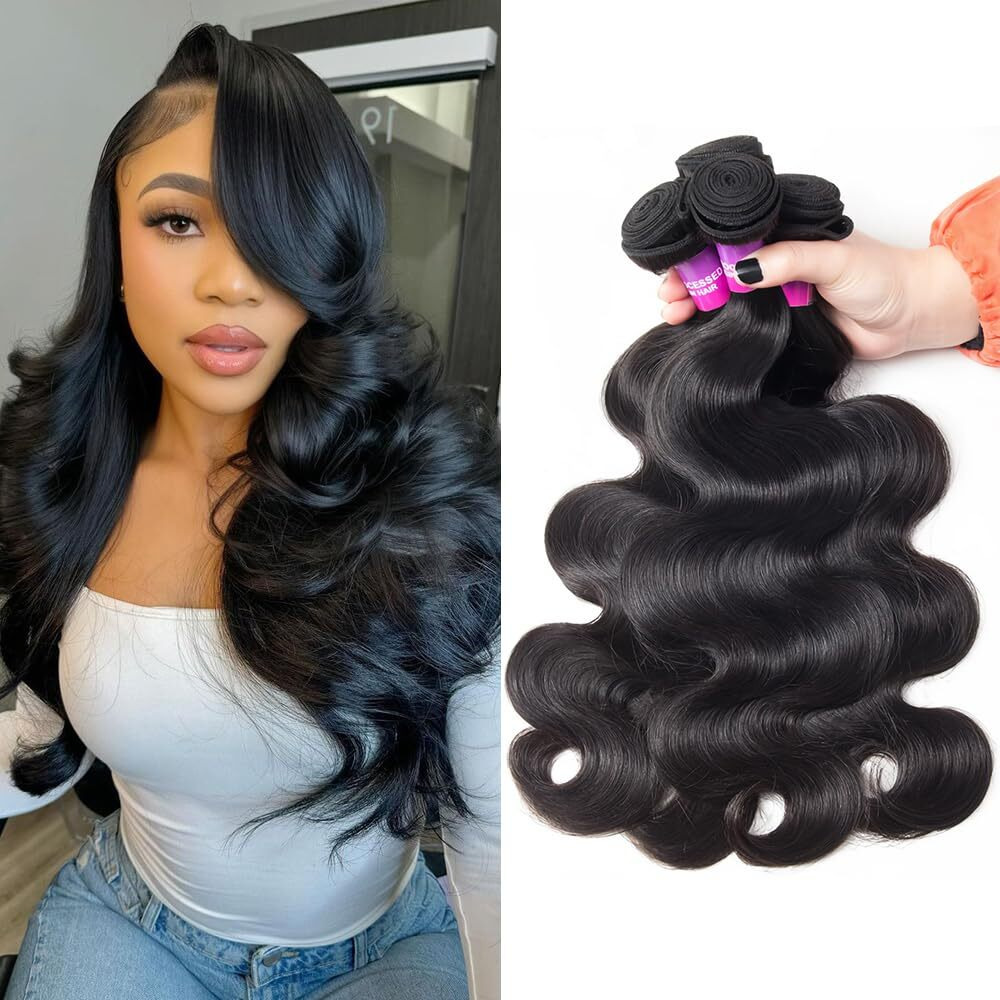 12A Human Hair Bundles 400G Body Wave Bundles Human Hair Extensions 14 16 18 20 Inch Brazilian Virgin Body Wave 4 Pieces Deals Unprocessed Brazilian Quick Weave Extensions Natural Black