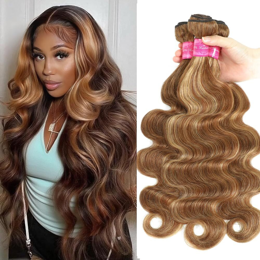 Highlight Body Wave Human Hair Bundles 100% Unprocessed Brazilian Virgin Hair Blonde Brown Body Wave Human Hair Bundles For Black Women