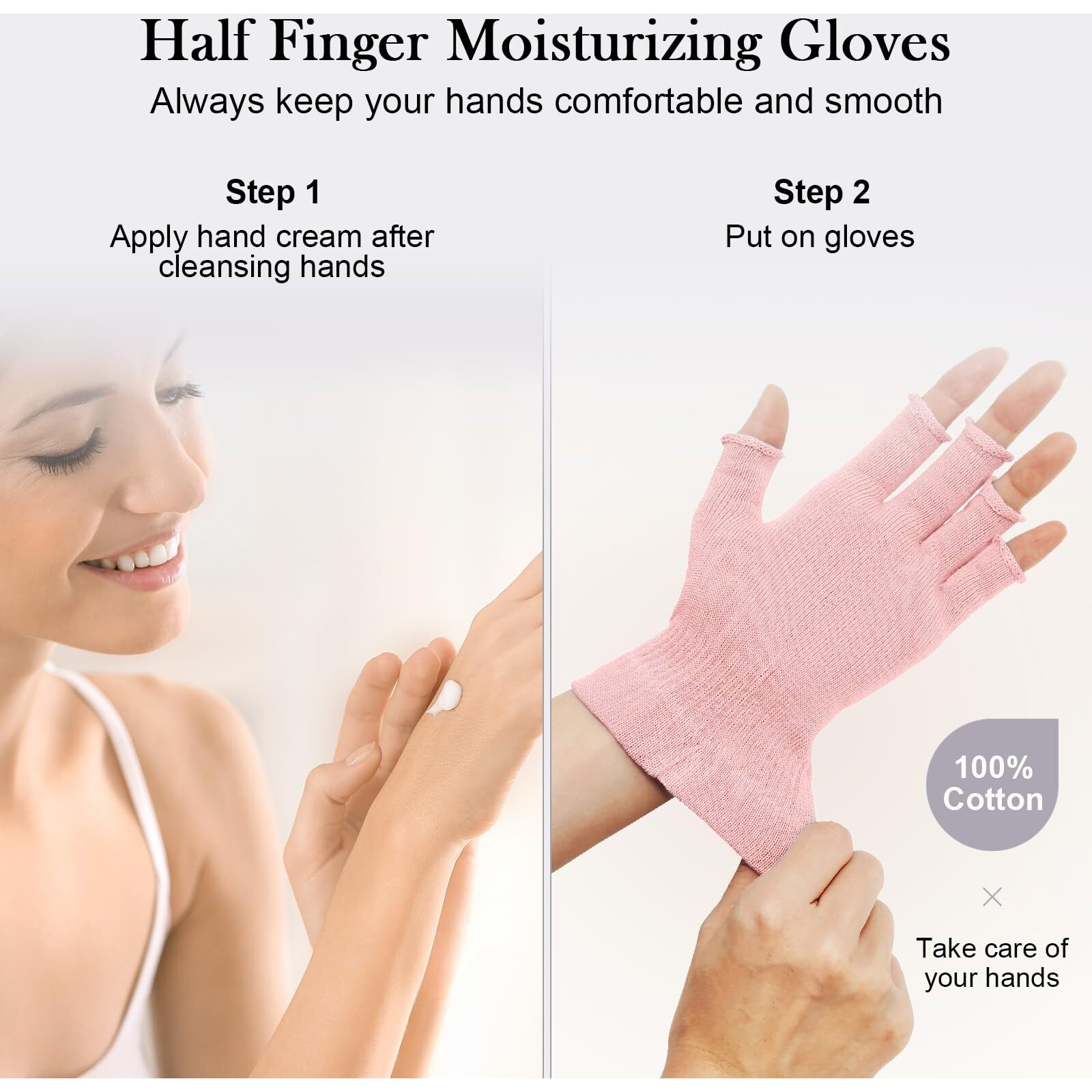 Mig4U Fingerless Moisturizing Gloves, Half Finger Touchscreen Beauty Glove For Eczema, Spa, Dry Hands, Skin Treatment, Summer Sun Uv Protection, Pink, 3 Pairs S/M