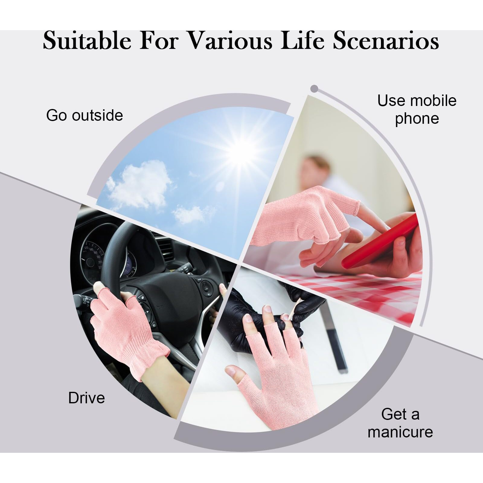 Mig4U Fingerless Moisturizing Gloves, Half Finger Touchscreen Beauty Glove For Eczema, Spa, Dry Hands, Skin Treatment, Summer Sun Uv Protection, Pink, 3 Pairs S/M